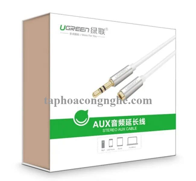 Ugreen 10777 3M màu Trắng Cáp âm thanh 3.5mm nối dài đầu nhôm AV118 30010777